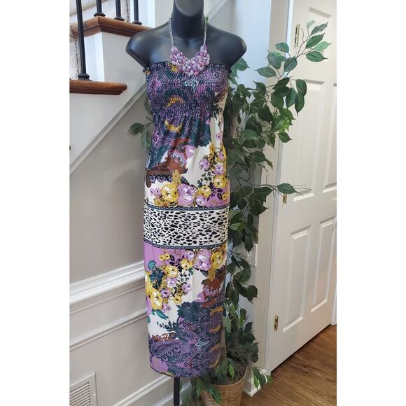Womens Multicolor Floral Off The Shoulder Sleeveless Long Maxi Dress Size Medium - Picture 1 of 9